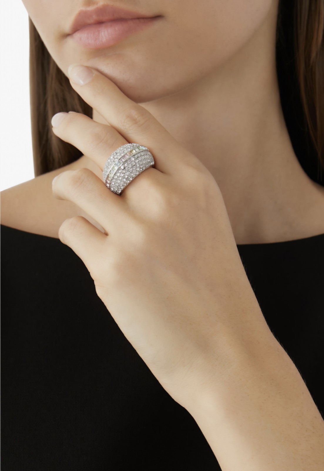 Kurt Geiger Silver Pave Rainbow Ring Size S/M, UK O, US 7 RRP £119