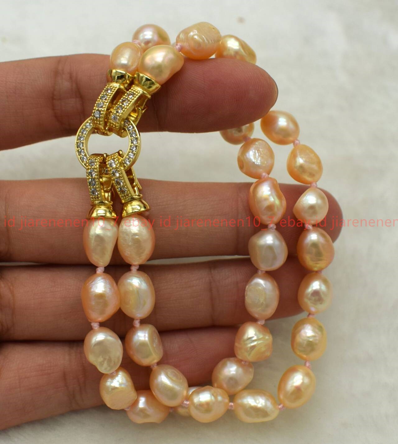 New Natural Pretty 2 Rows 7-8/8-9mm Pink Baroque Pearl Gemstone Bracelet 7-9 In