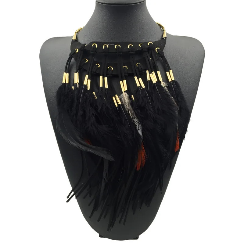 Feather Pendant Necklace Statement Chain Long Collar Necklaces Women Jewelry