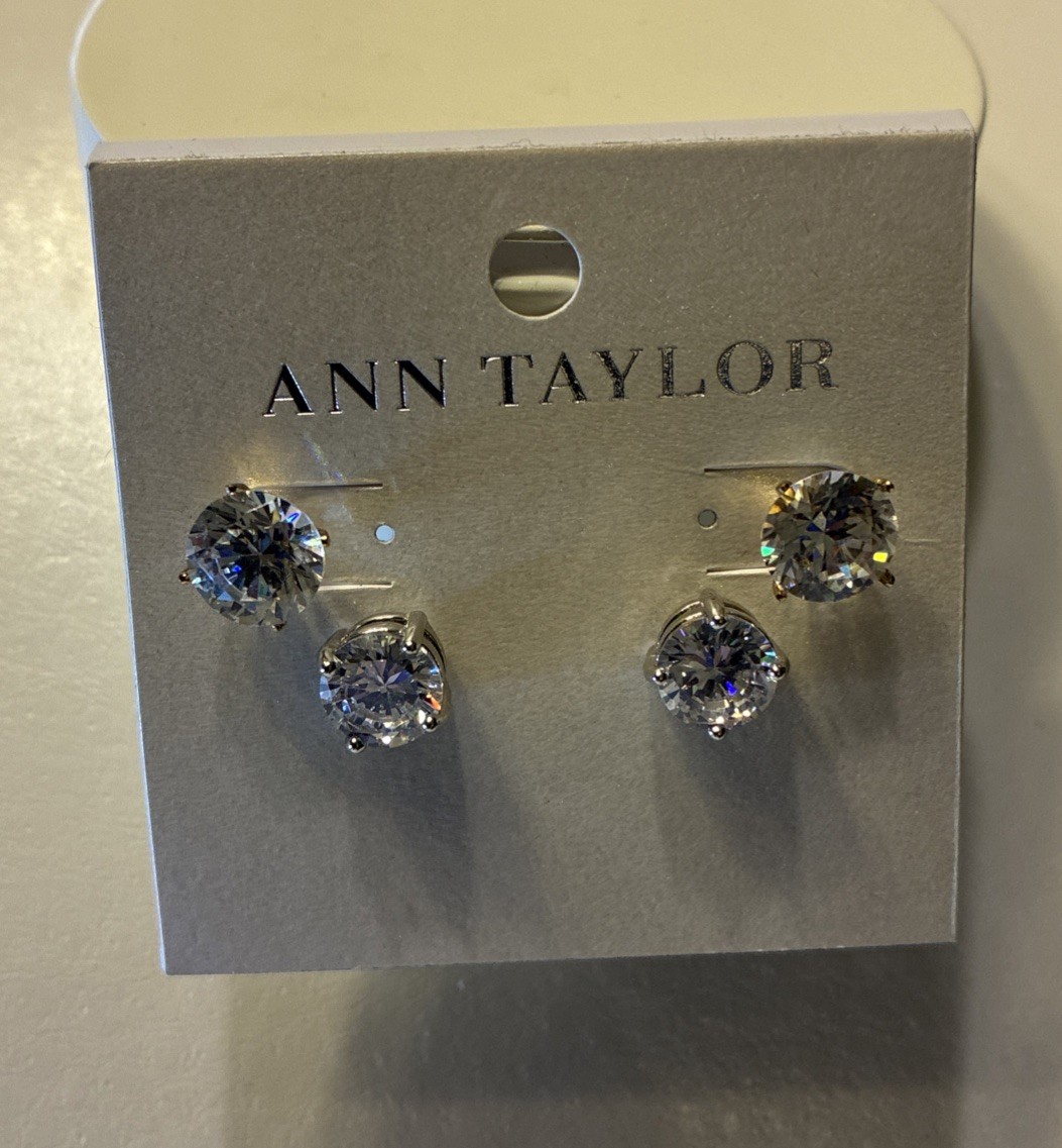 Ann Taylor~LOFT~Women’s~Stud Earrings~Faux Diamonds~Set Of 2 Pairs~NWT