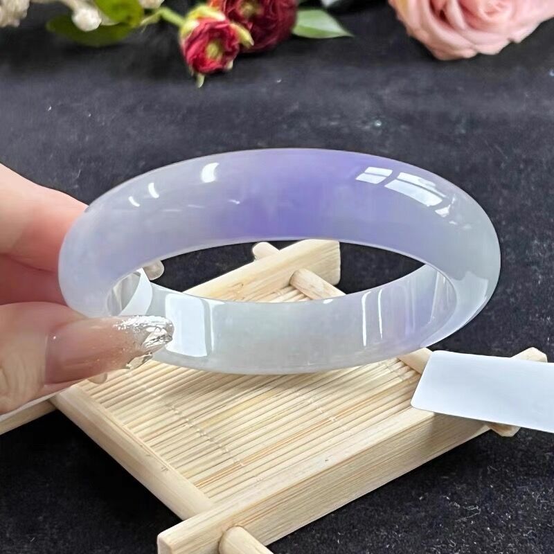 Certified Burma Jadeite Natural A grade Floating Green Purple Jade Bracelet