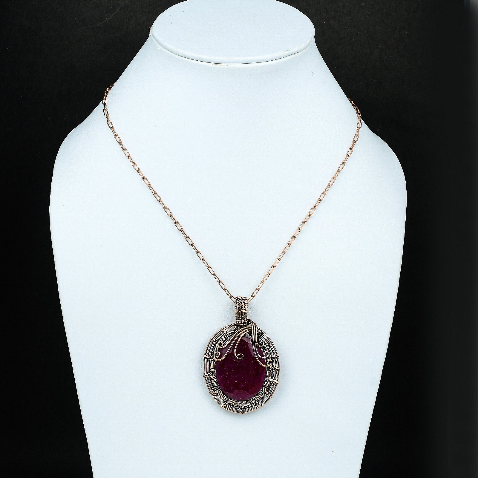 Gemstone Handmade Wire Wrapped Pendant Handcrafted Copper Valentine Gift 2.52″