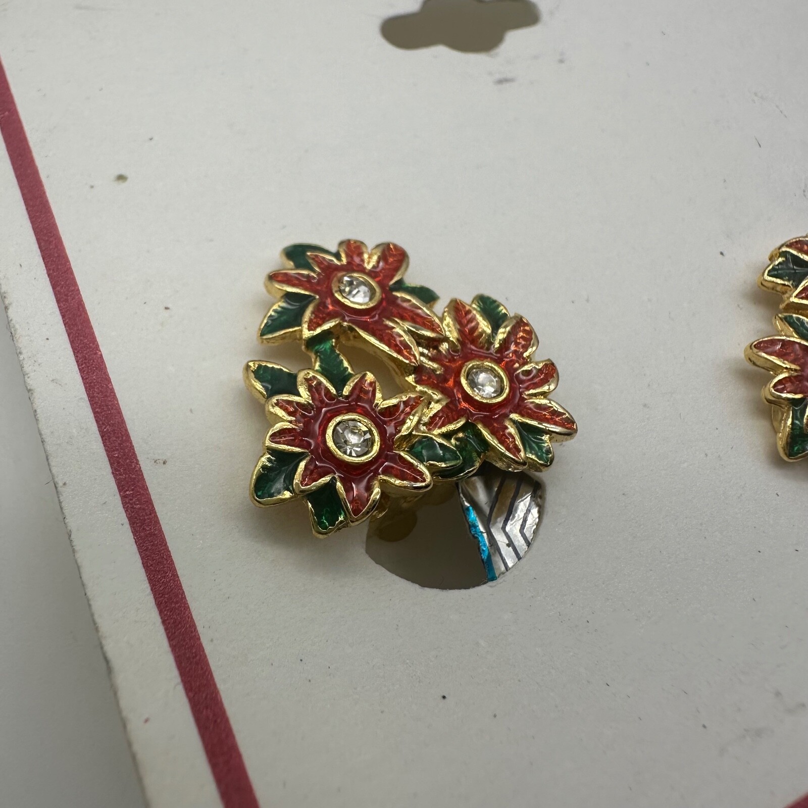 Christopher Radko Signed Clip On Earrings Christmas Ornament Rhinestone Enamel