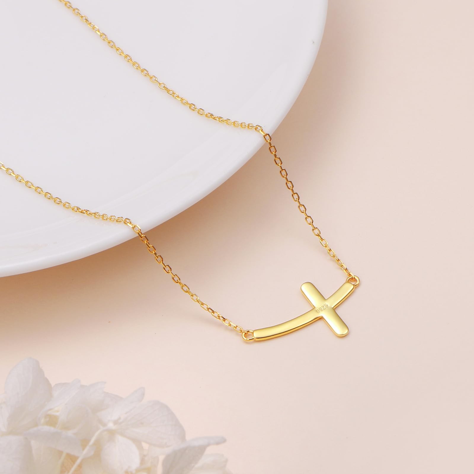 925 Sterling Silver Concise Sideways Cross Pendant Necklace Choker for Women …