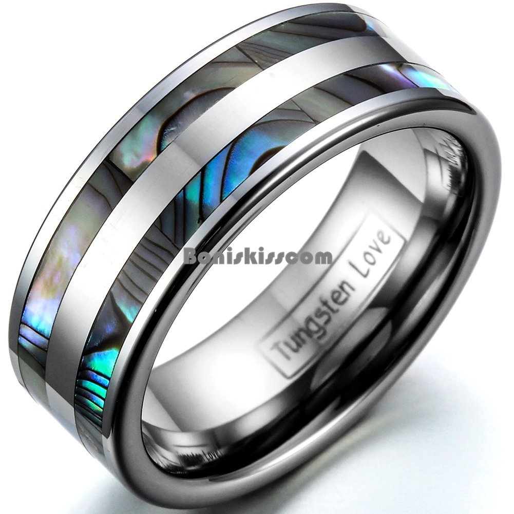 Tungsten Carbide Abalone Shell Stripe Men’s Women’s Ring Couple’s Wedding Band