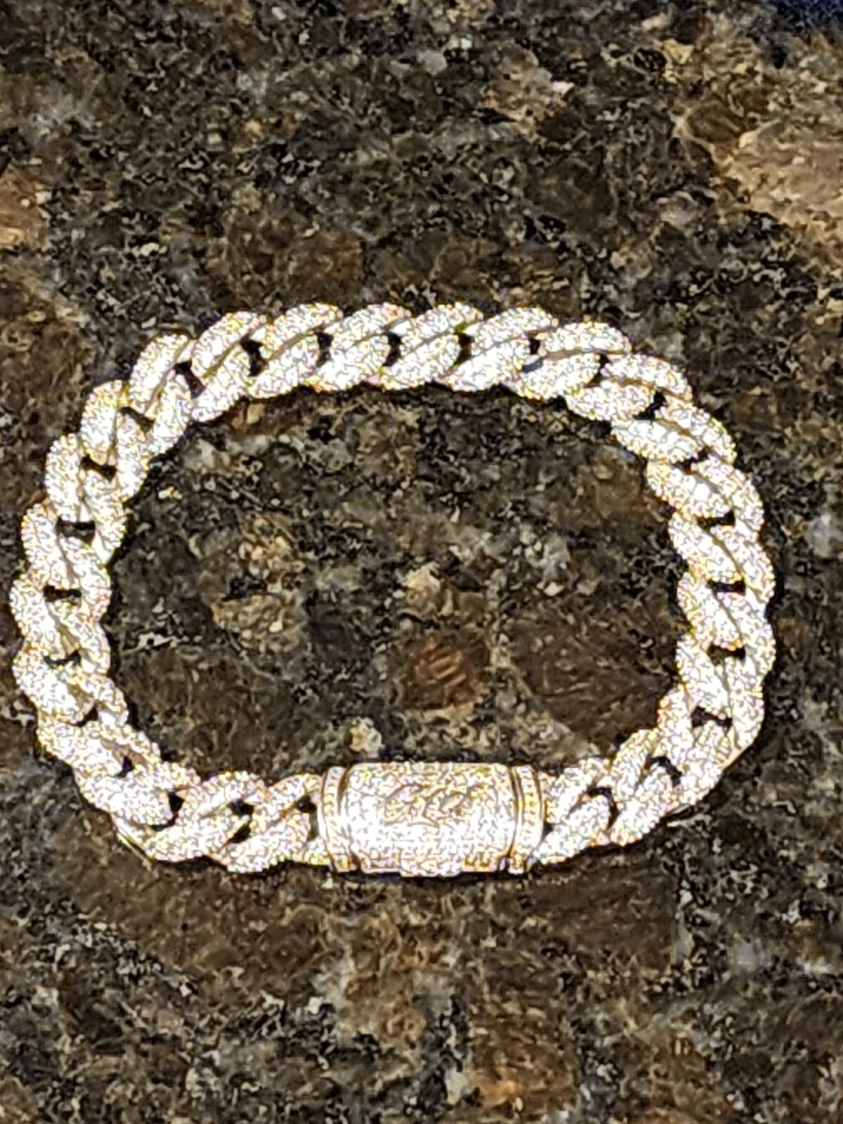 GLD Shop Cuban Chain Bracelet 14K White Gold Plated CZ Stones 9.5 mm x 7.25″