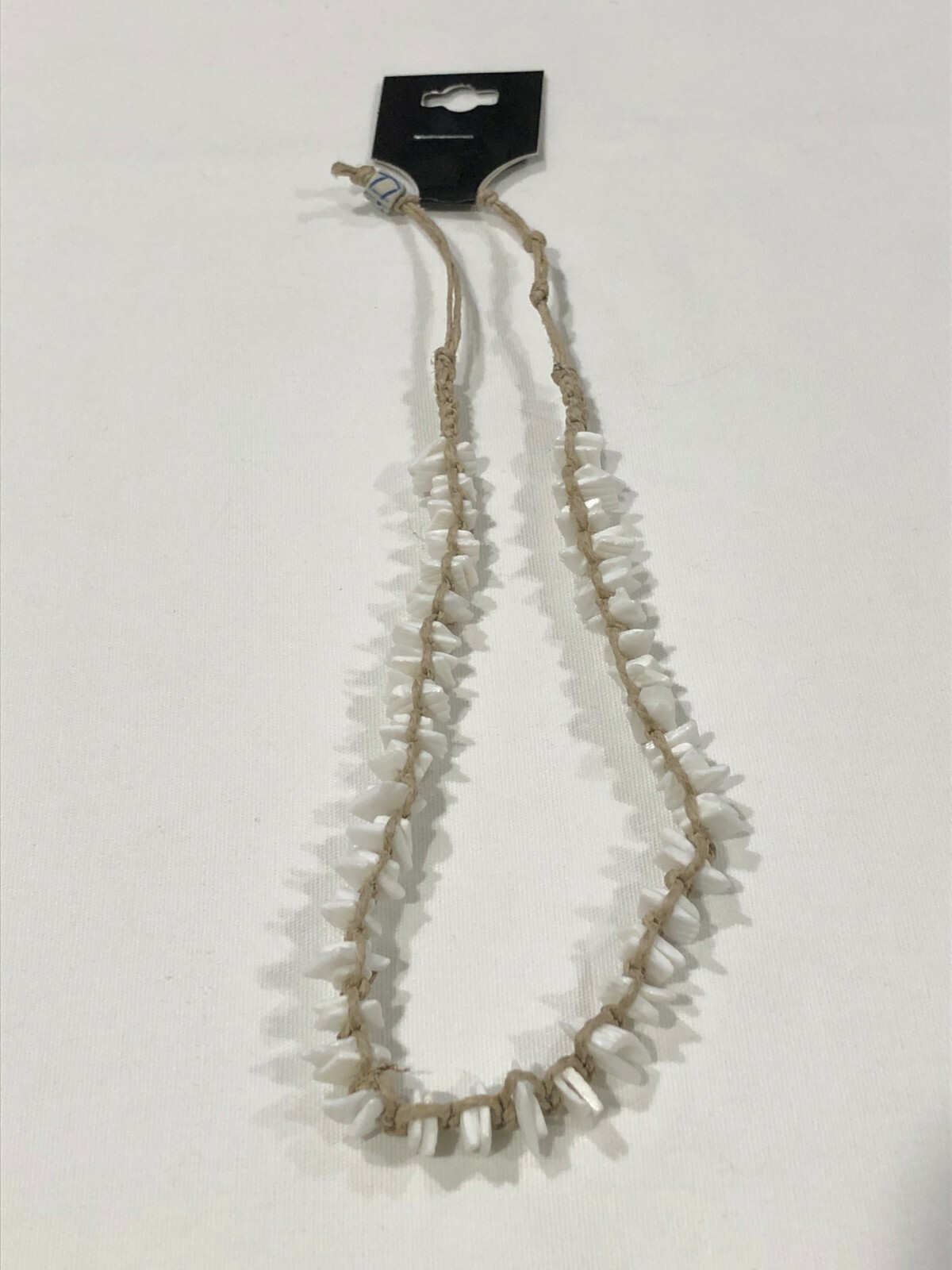 White Square Puka Shell Beads on Hemp Choker Necklace Surfer Beach VSCO 15-17″