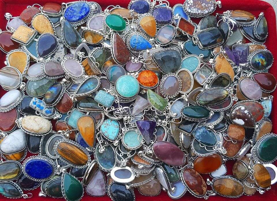 Pendant 100 Pcs Assorted Crystals Silver Overlay Handmade Jewelry AL-15-018