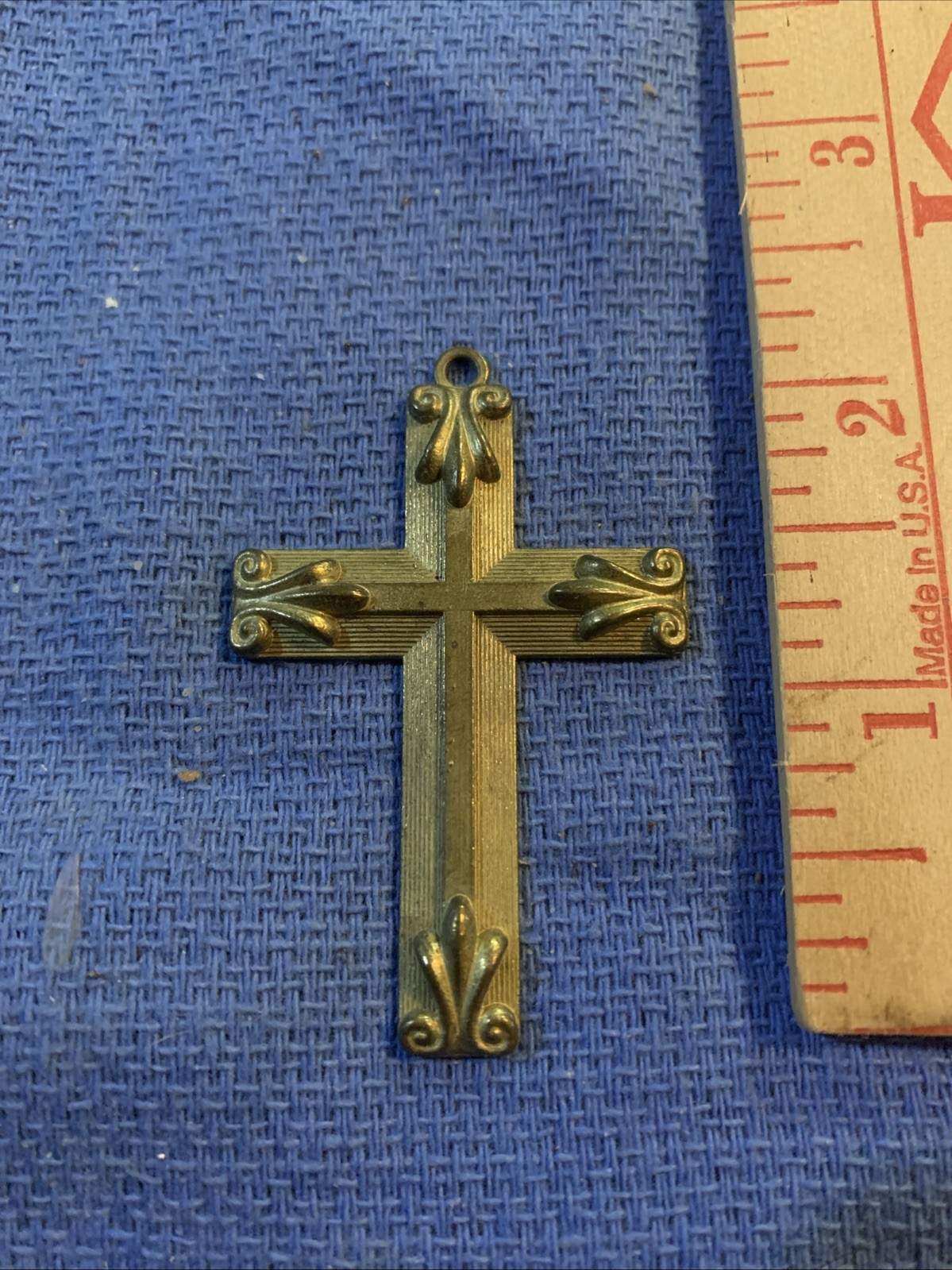 Goldtone Pendant Faith Grace Religious Cross Textured Vintage
