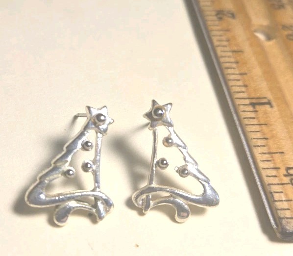 Cute Silver Tone Christmas Tree Earrings