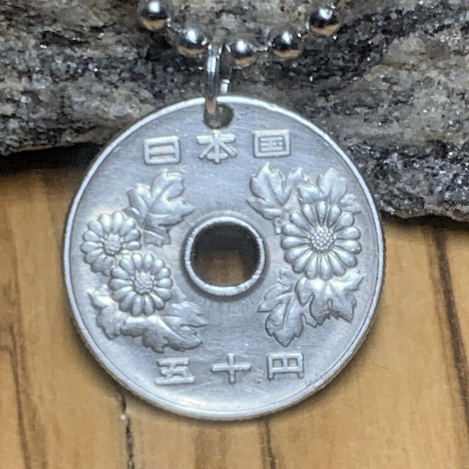 Japan 50 Yen Coin Pendant Chrysanthemum Flower Necklace Authentic Japanes