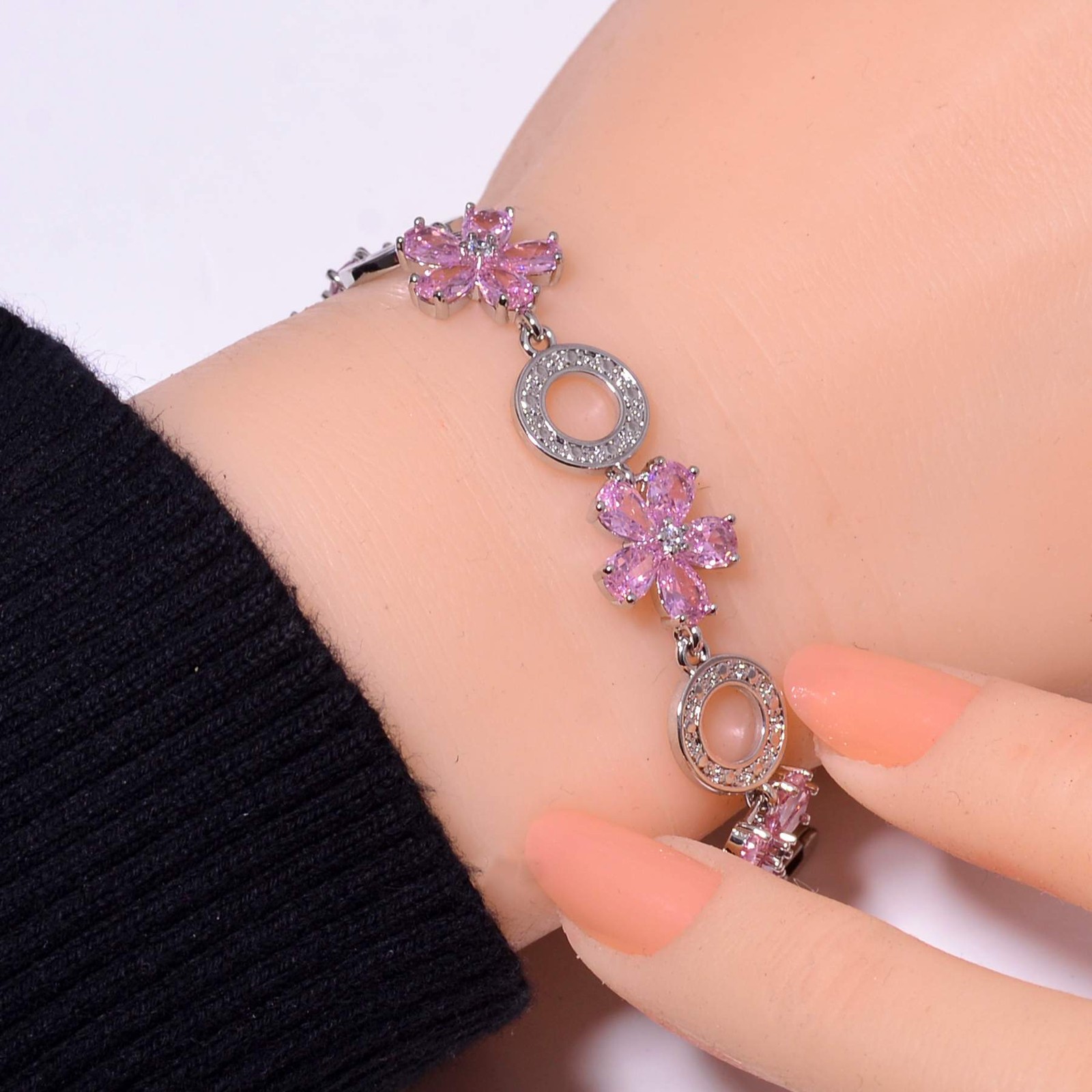 Pink Kunzite 925 Sterling Silver Tennis Bracelet 7.99″ B3574347, Christmas Gift
