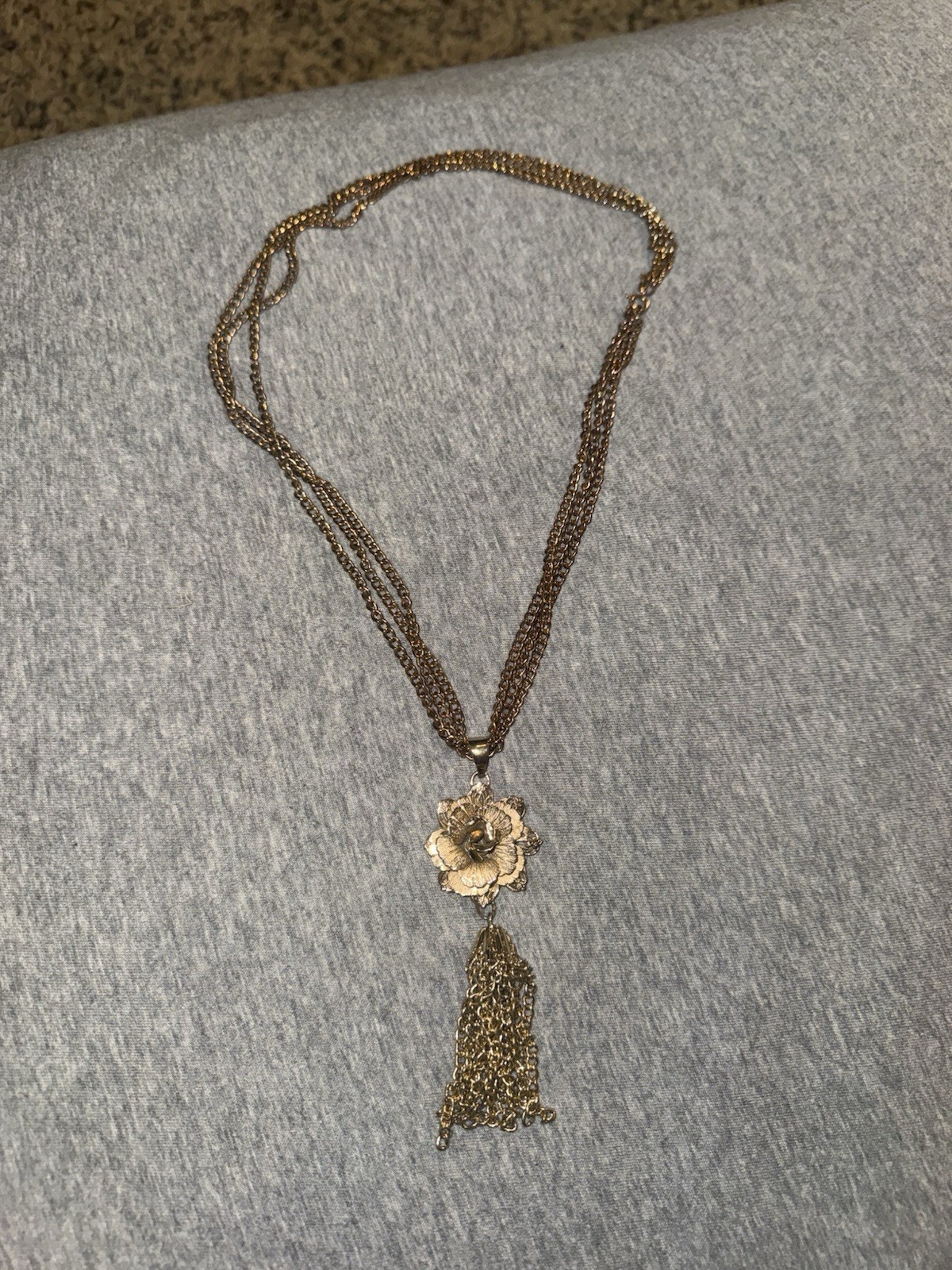 Giovanni Gold Tone Flower Tassel Pendant Chain Necklace
