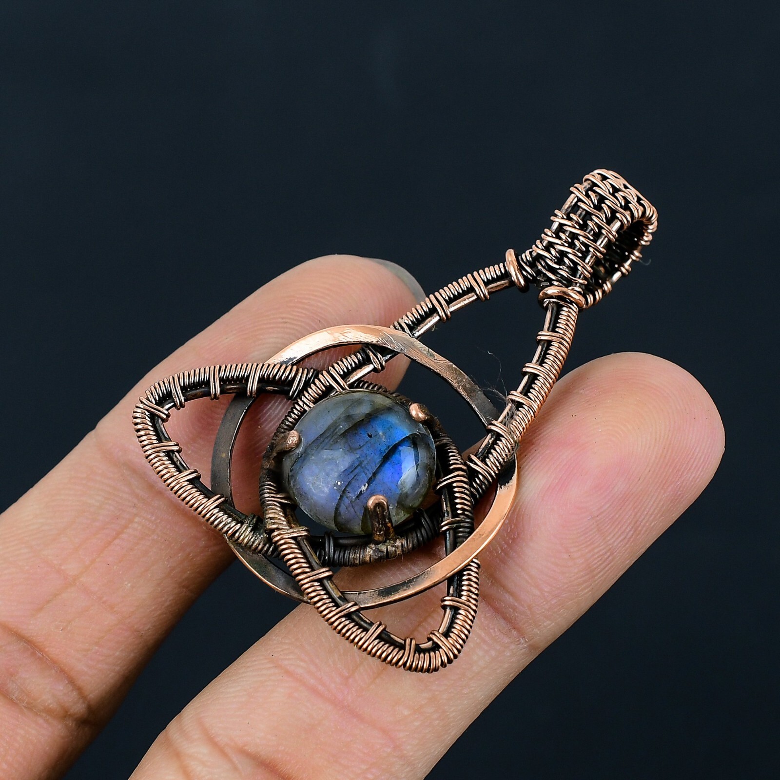 Blue Fire Labradorite Copper Wire Wrapped Pendant Jewelry Gift For Her LC-264