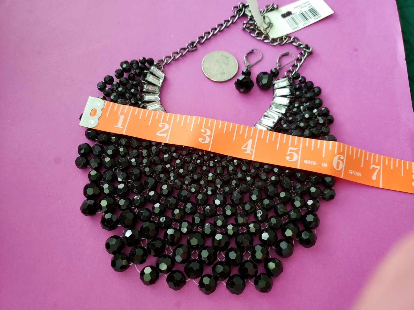 Contemporary Miriam Haskell Blk Beaded Cascade Bib Necklace Rhinestone Fancy NEW