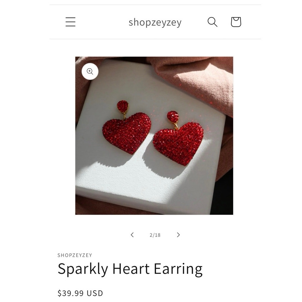 NWT ZEYZEY Red Black CZ Pave Heart Earrings 18K Gold Plated Set Gift Sparkly