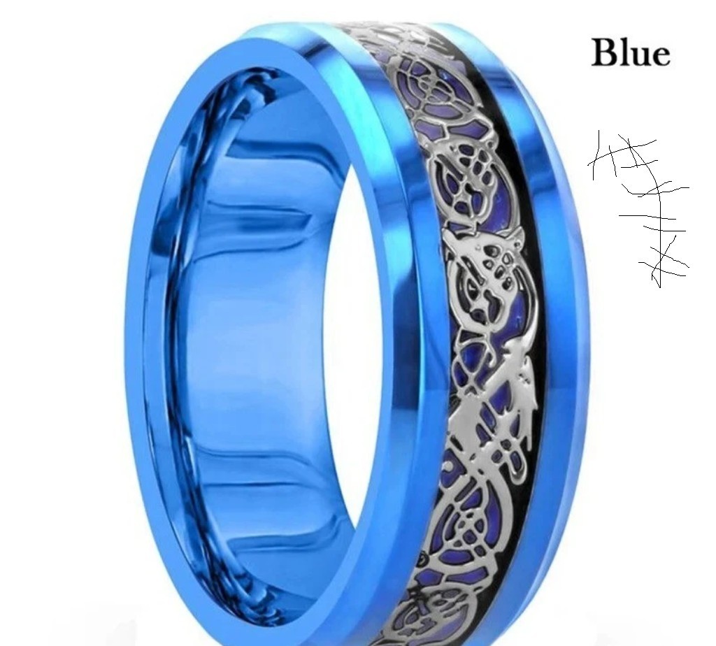 Blue Silver Band Ring Size 6 with Celtic Knot Inlay, No Stone