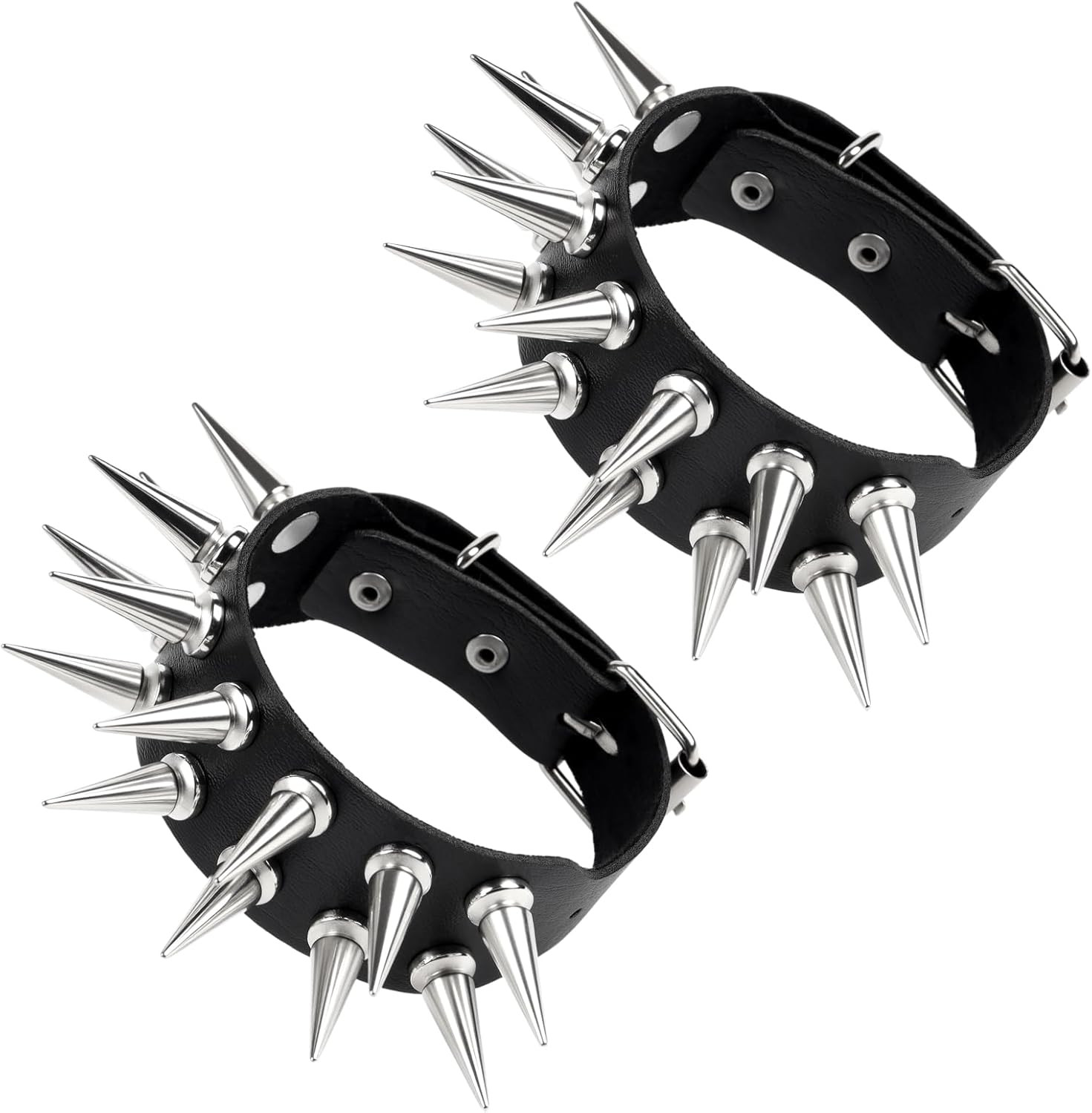 Punk Leather Studded Bracelet Set 2 Pcs Spike Rivet Cuff Wristband Bracelet