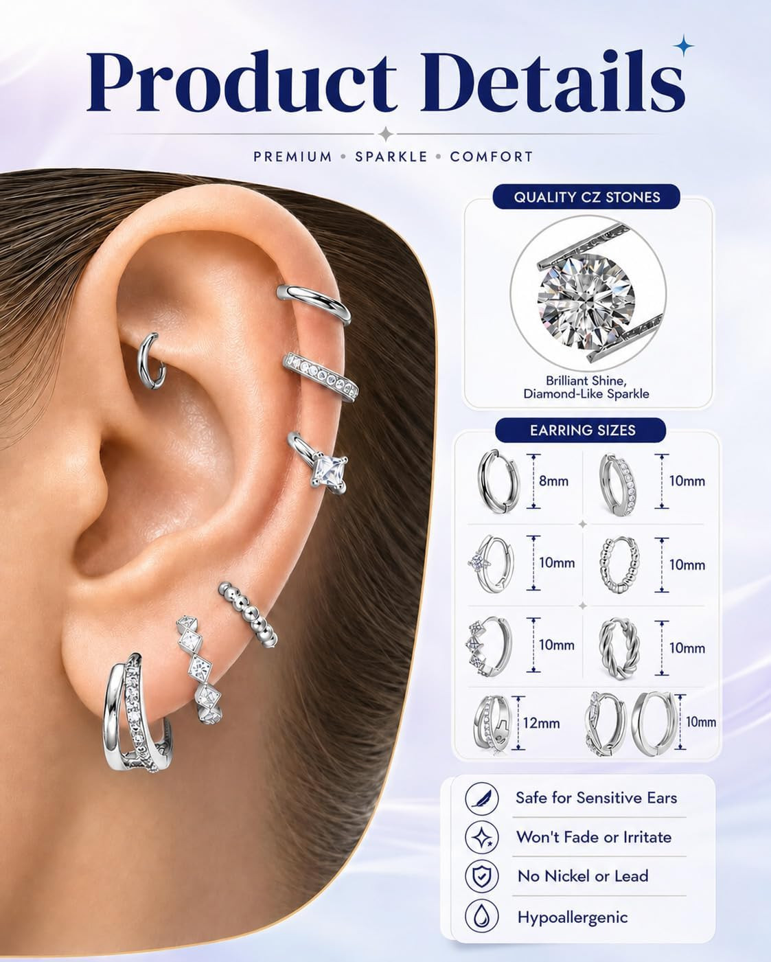 9 Pairs 14K Gold Plated Chunky Huggie Hoop Earrings Set for Women Hypoallergenic