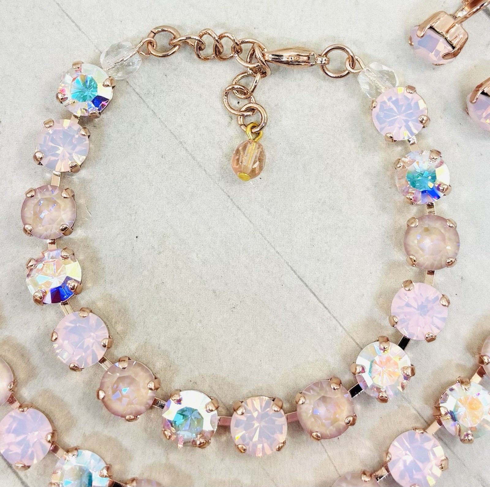 Rose Gold Plated Light Pink Dusty Rose Crystal Cup Chain Tennis Bracelet