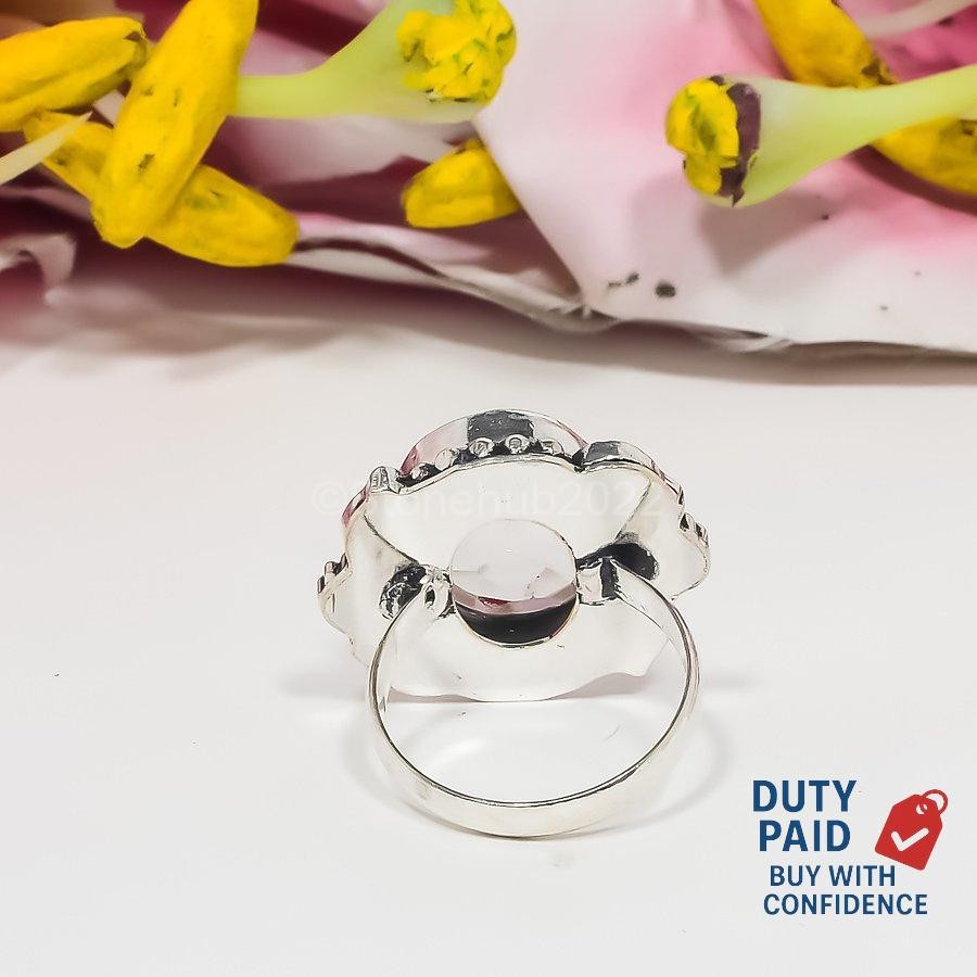 925 Silver White Topaz Unique Mother Statement Handmade Ring Jewelry Size 7.5