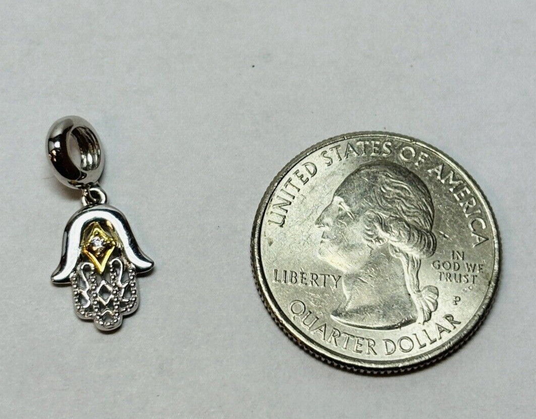 Gnoce Sterling 925 Silver All is Well Hamsa Hand CZ Bead Charm – .03