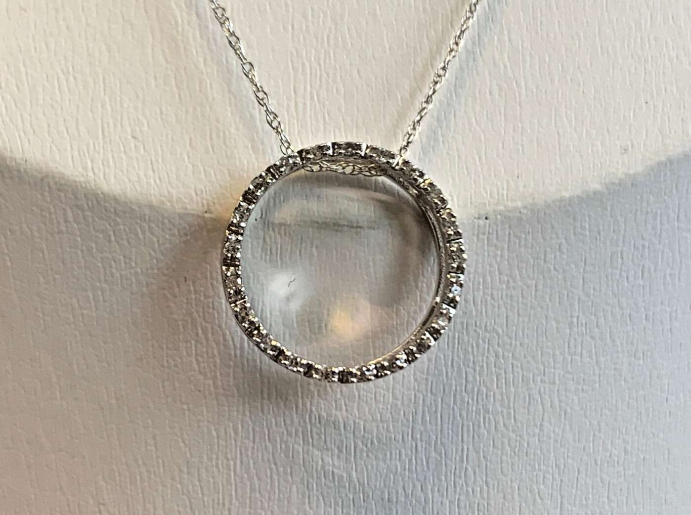 10K White Gold Necklace 1.48g Fine Jewelry 18″ Rope Chain Clear Stones *READ*