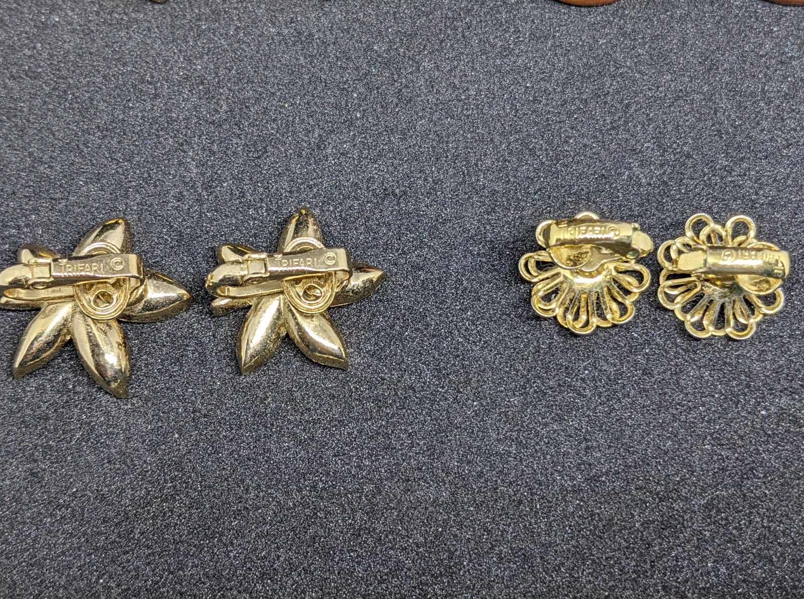 Six Pairs Vintage Crown Trifari Clip-On Earrings; include Grape Leaf Cluster