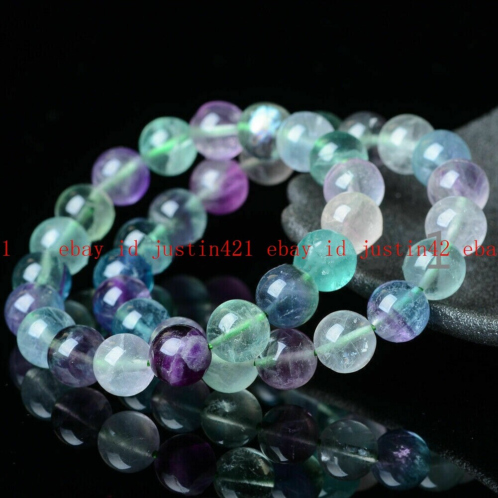 100% Natural Multicolor Fluorite Quartzite Crystal Gemstone Beads Bracelet 7.5″