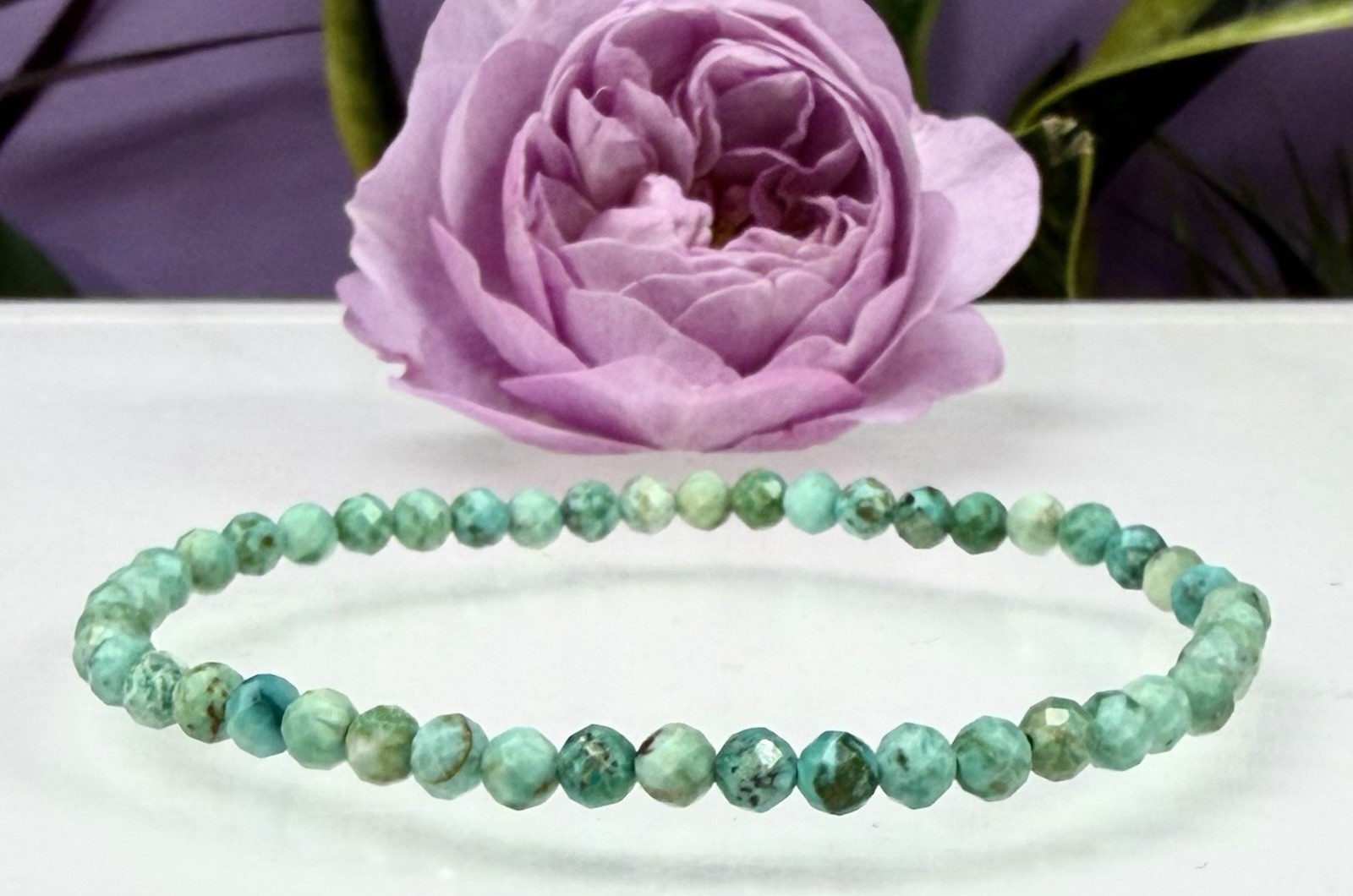 Wholesale 6 Pcs Natural Turquoise 4mm Faceted 7.5” Stretch Bracelet