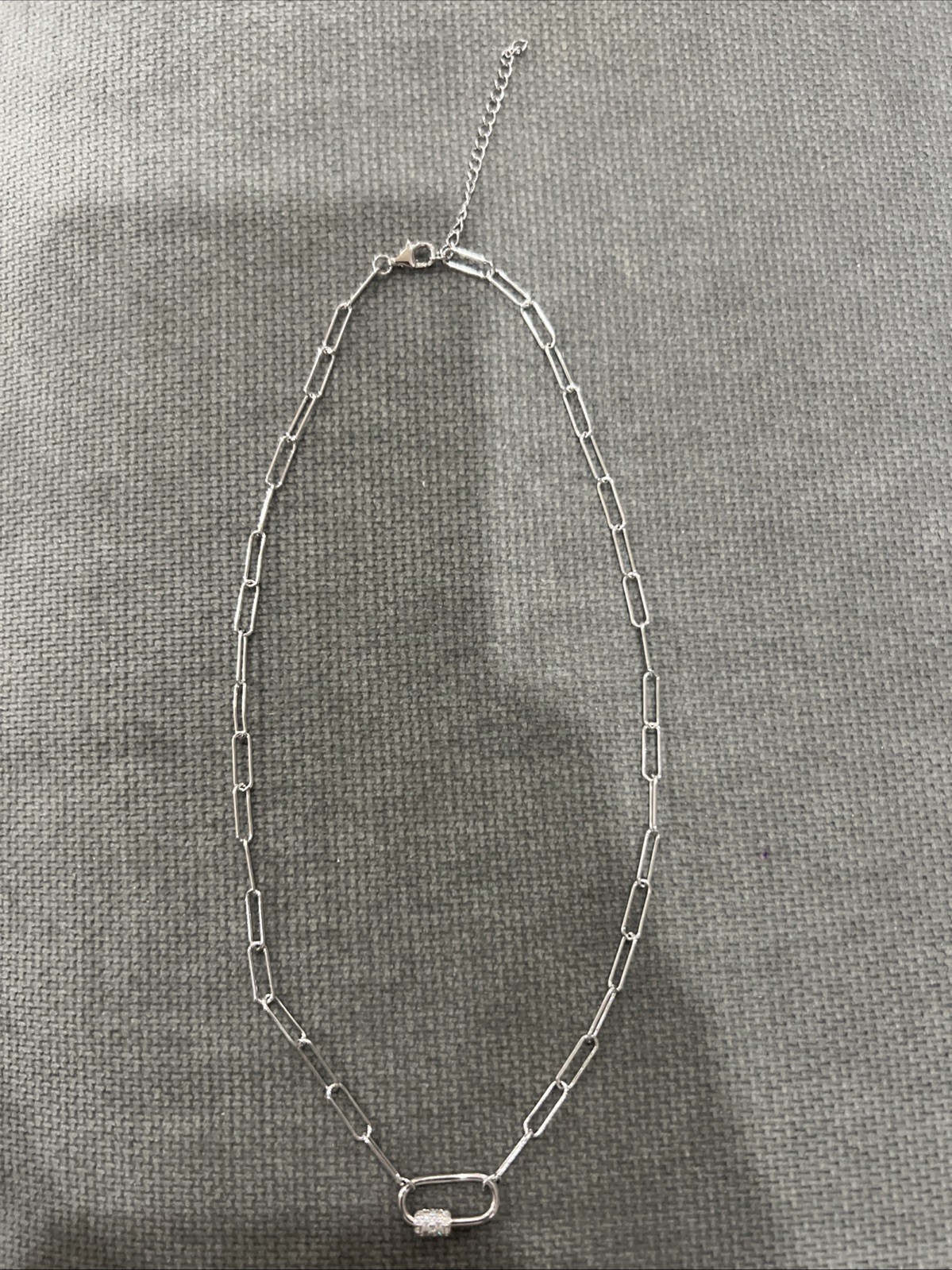 Sterling Silver Paper Clip Chain Carabiner Necklace 18 Inches