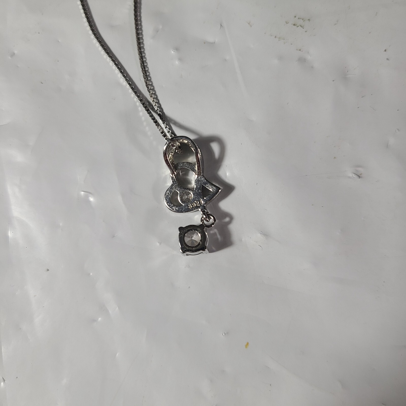 Sterling Silver Double Heart Pendant Clear Cubic Zirconia & 18″ Chain 925 In Box