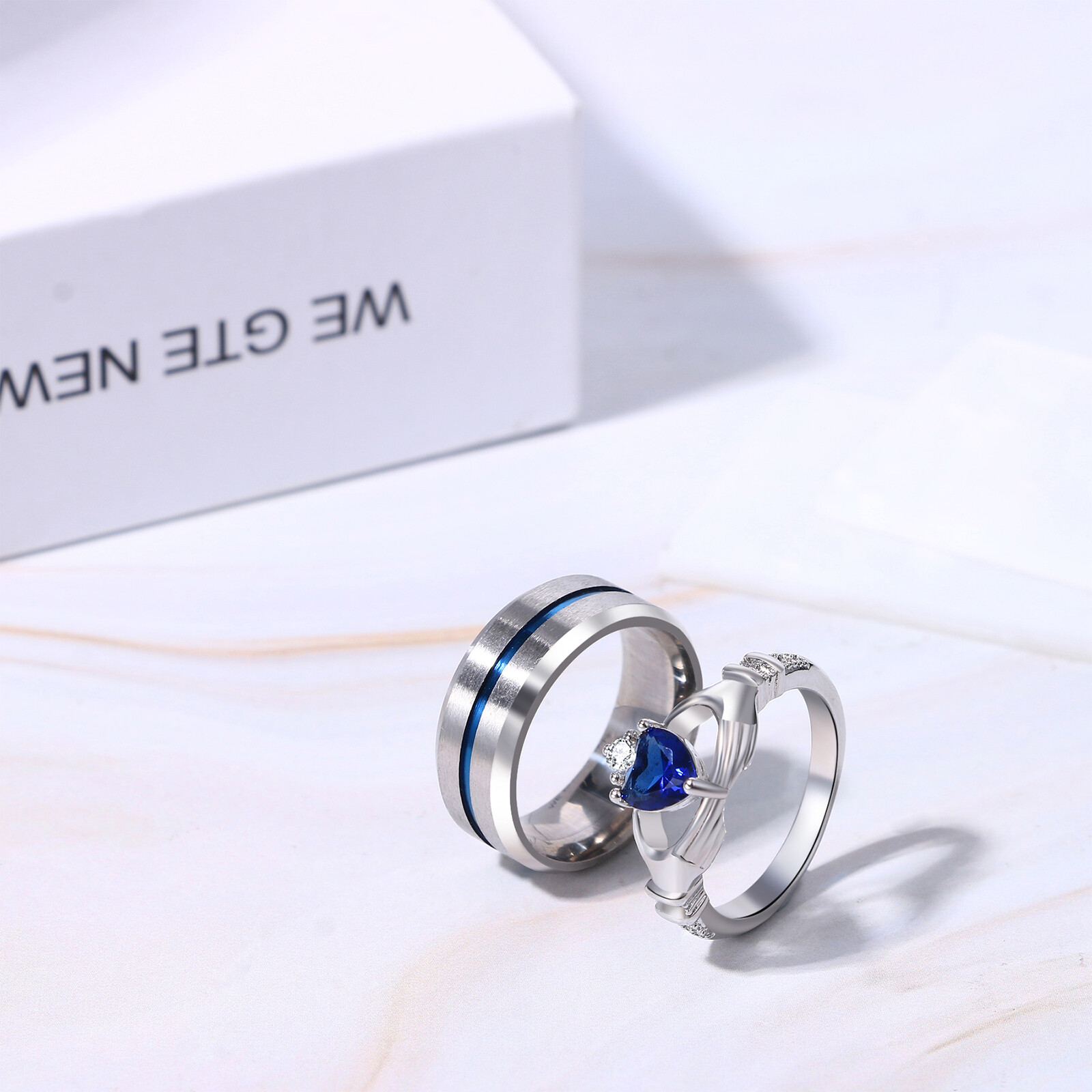 Men Women Detachable Couple Rings 2pcs Set CZ Promise Wedding Engagement Band