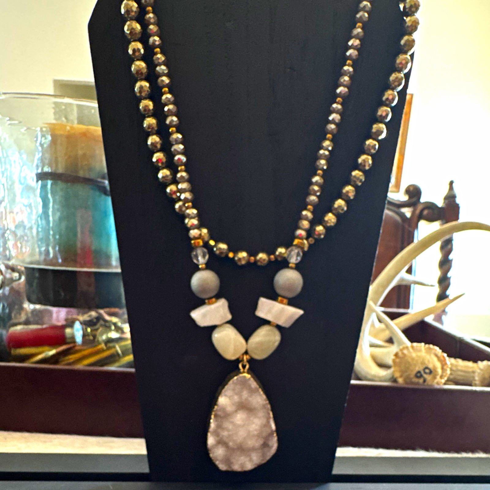 Handmade White Teardrop Quartz Necklace