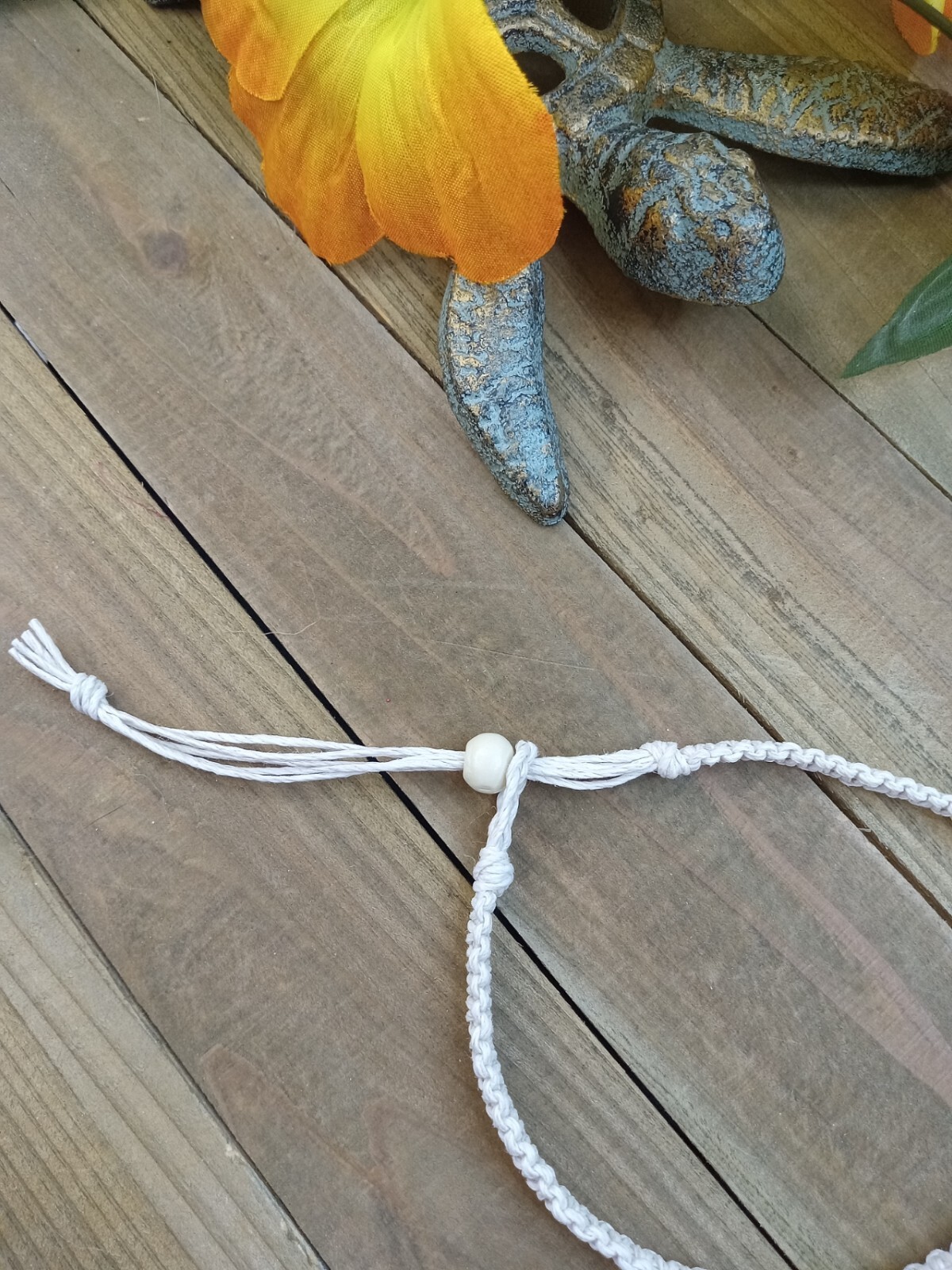 White Hemp Anklet Sliding Bead Adjustable 9-12 inch 1/4 inch Thick Surfer Beach