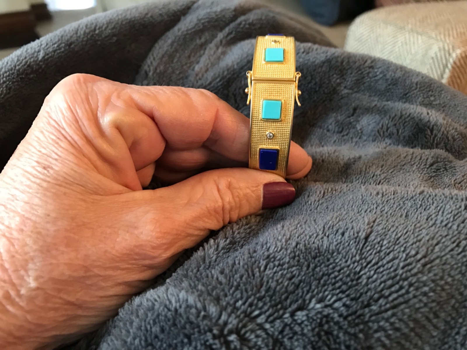 Freida Rothman Brick set 925SS with square turquois, lapis and bezel clear cz