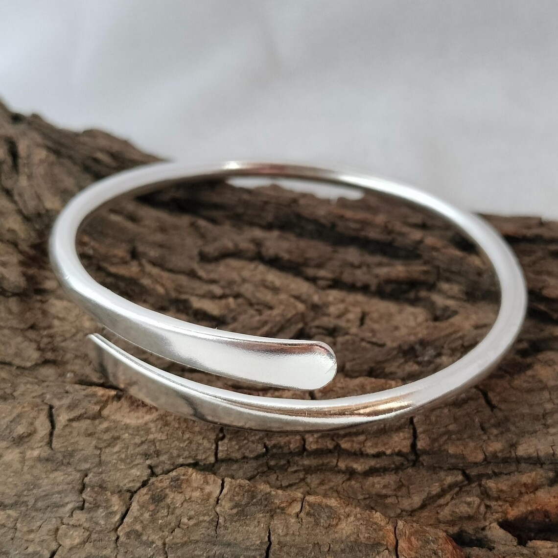 Minimalist 925 Sterling Silver Bypass Bangle, Adjustable Open Cuff Bracelet