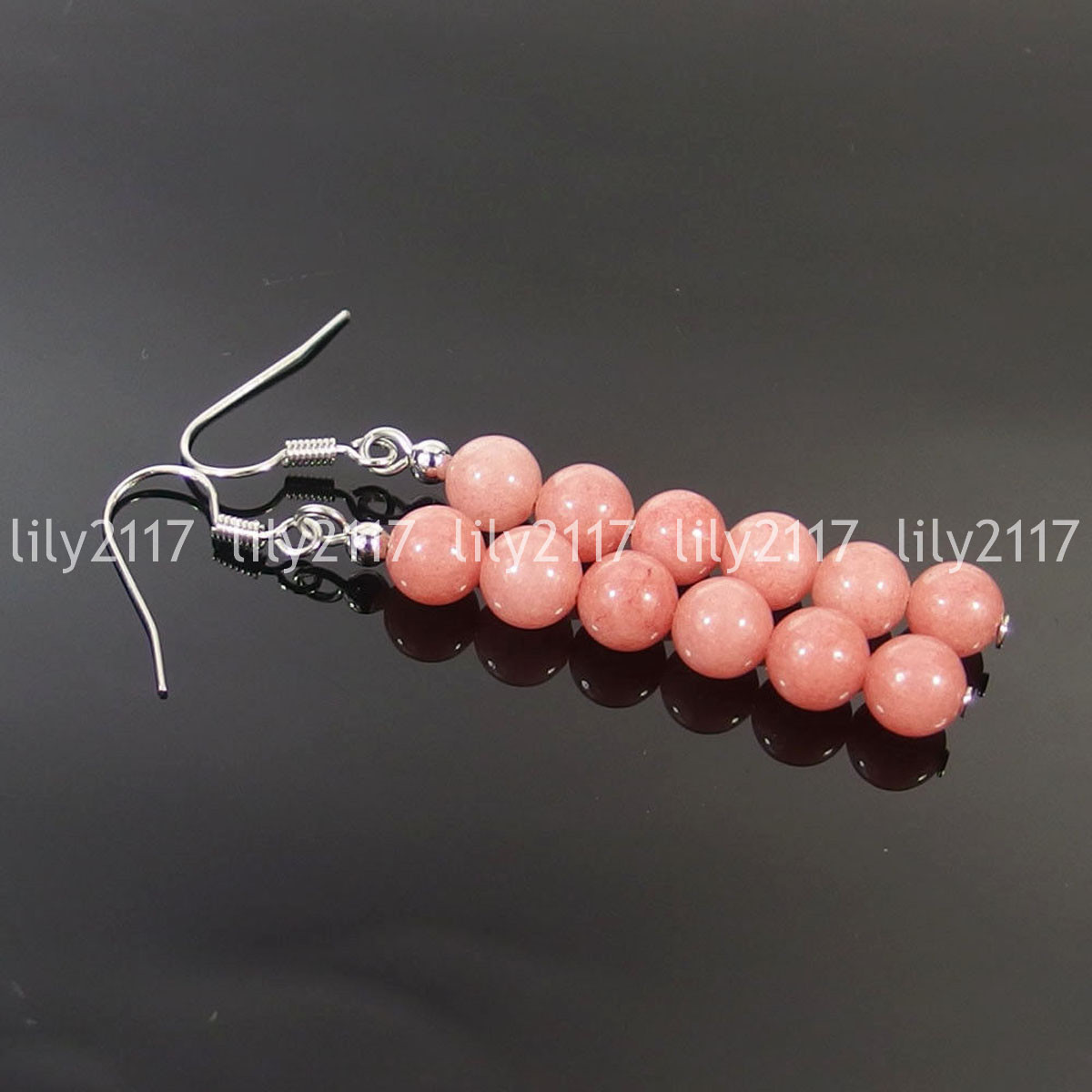 Natural 6-10mm assorted Jade Gemstone Round beads 925 Silver Hook Dangle Earring