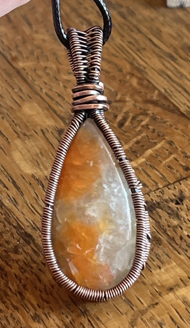 Orange Calcite ~ Handmade copper wire wrapped pendant 1g