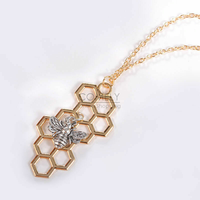 HONEY BEE HIVE INSECT sweet pendant 20″ GOLD 18K necklace chain women gift