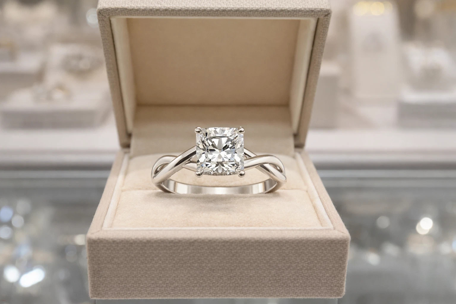 2.50 Ct Cushion Cut Lab Created Diamond Engagement Ring 14K White Gold