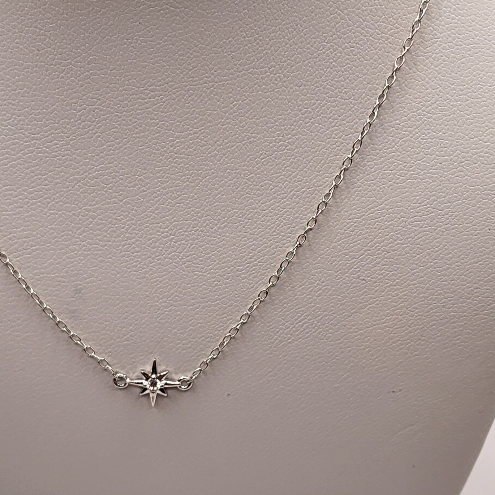 Sterling Silver Rhodium Plated Northstar Clear CZ Necklace 18 Inch