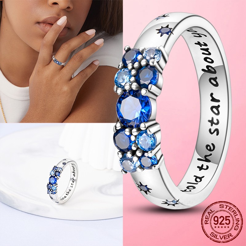 LAZA 925 Sterling Silver Ring Star Password Blue AAA CZ for Women Jewelry
