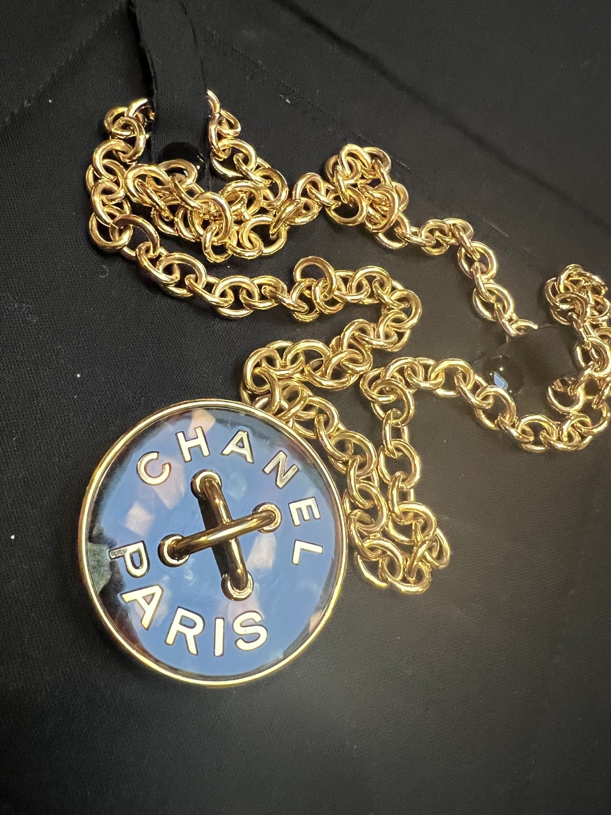 Chanel B21 S 2021 CC Paris Reversible Medallion Long Gold Tone Necklace