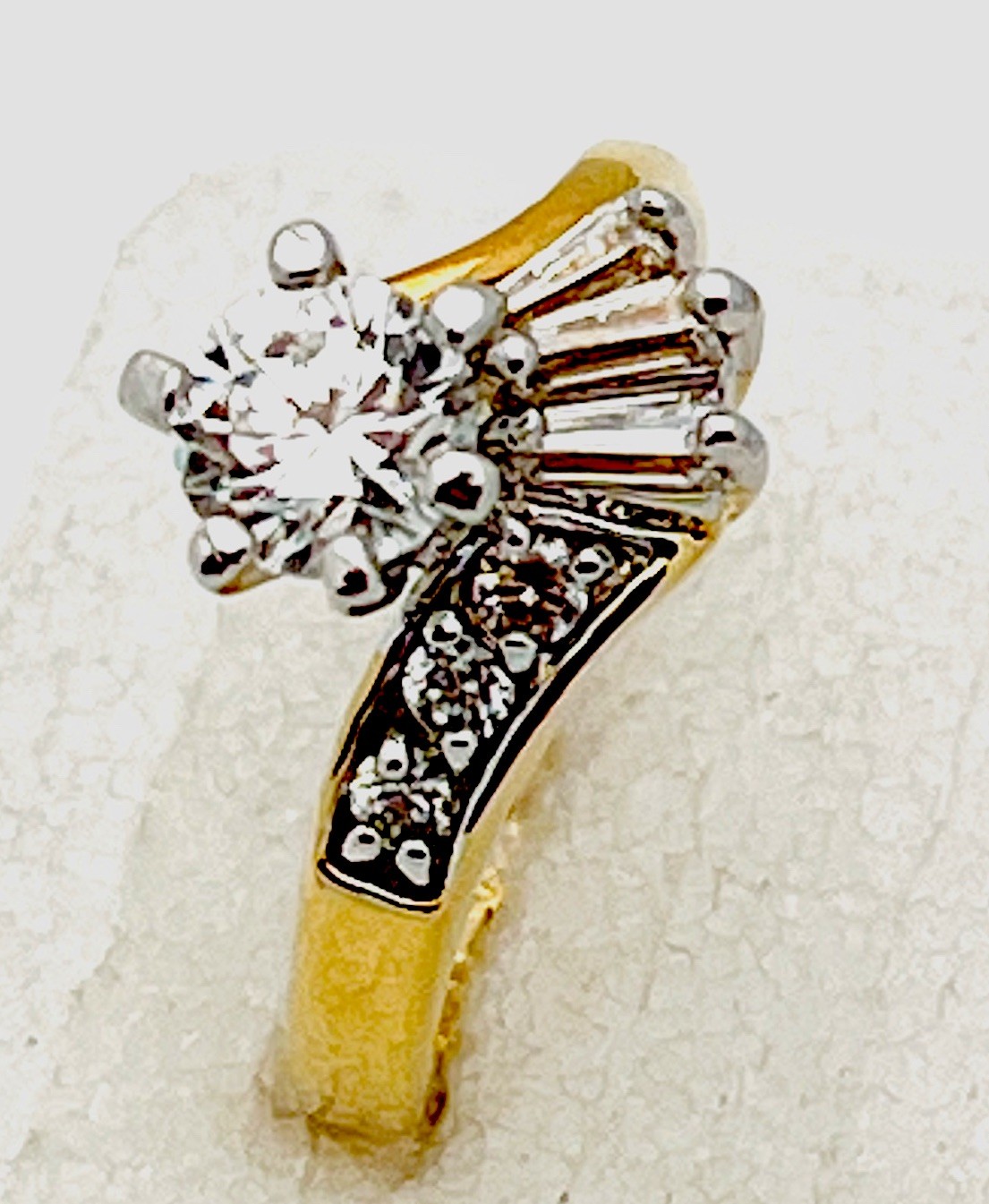 DaneCraft 24KT Gold Over Sterling 4.3 Gr 4 Round 3 Baguette CZ Ring Sz 7 1/2