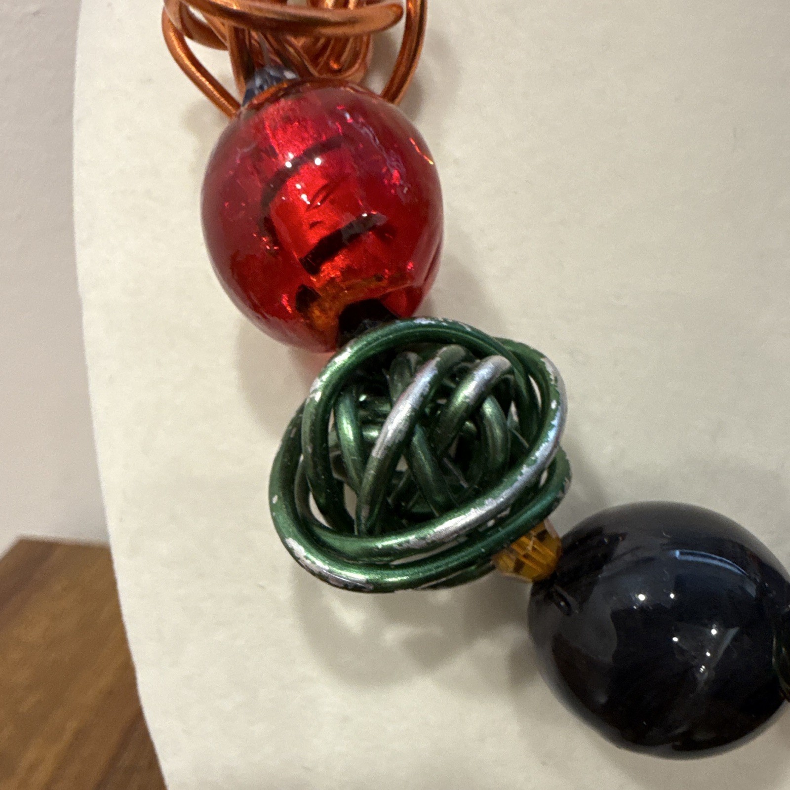 Artisan Multicolor Glass Bead Wire Wrapped Statement Necklace Boho Hook Clasp