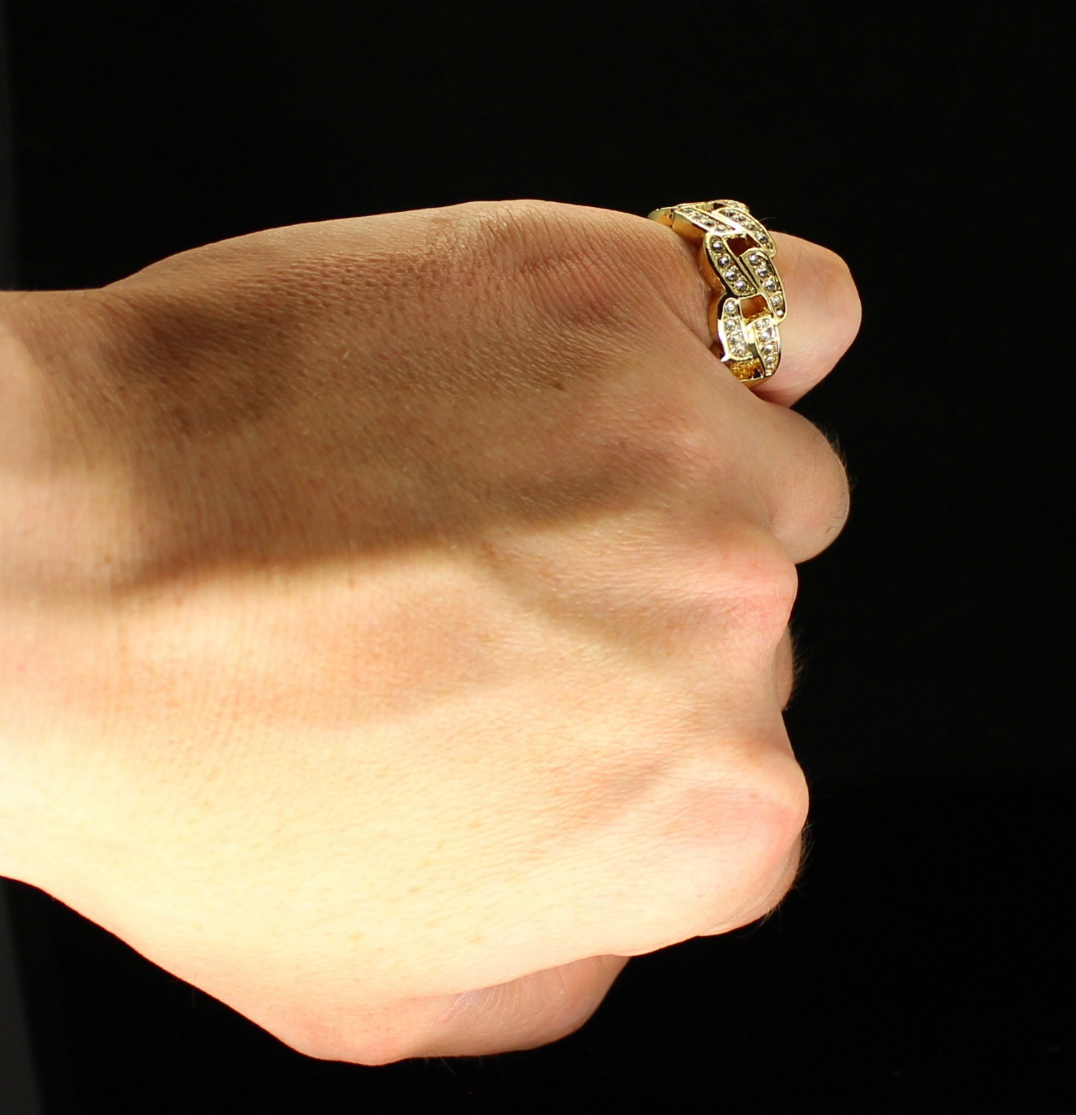 Mens Cuban Link Pinky CZ Ring 14k Gold Plated Hip Hop Jewelry Size 5-12