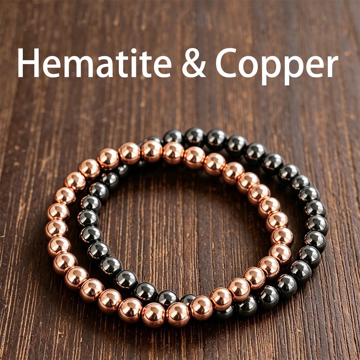 2Pcs 6mm Copper Hematite Bracelet Set Active Lifestyle Wellness Guardian Gift