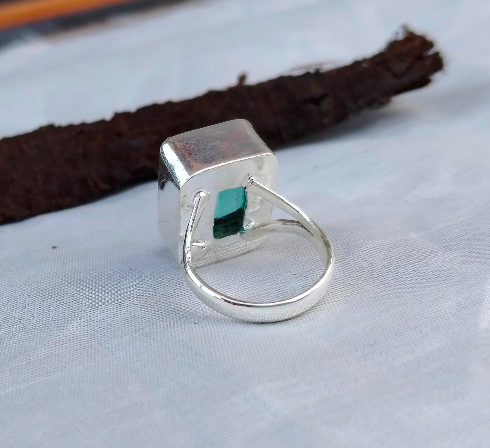 Rectangle Aquamarine Gemstone 925 Sterling Silver Handmade Ring For Gift PG1806