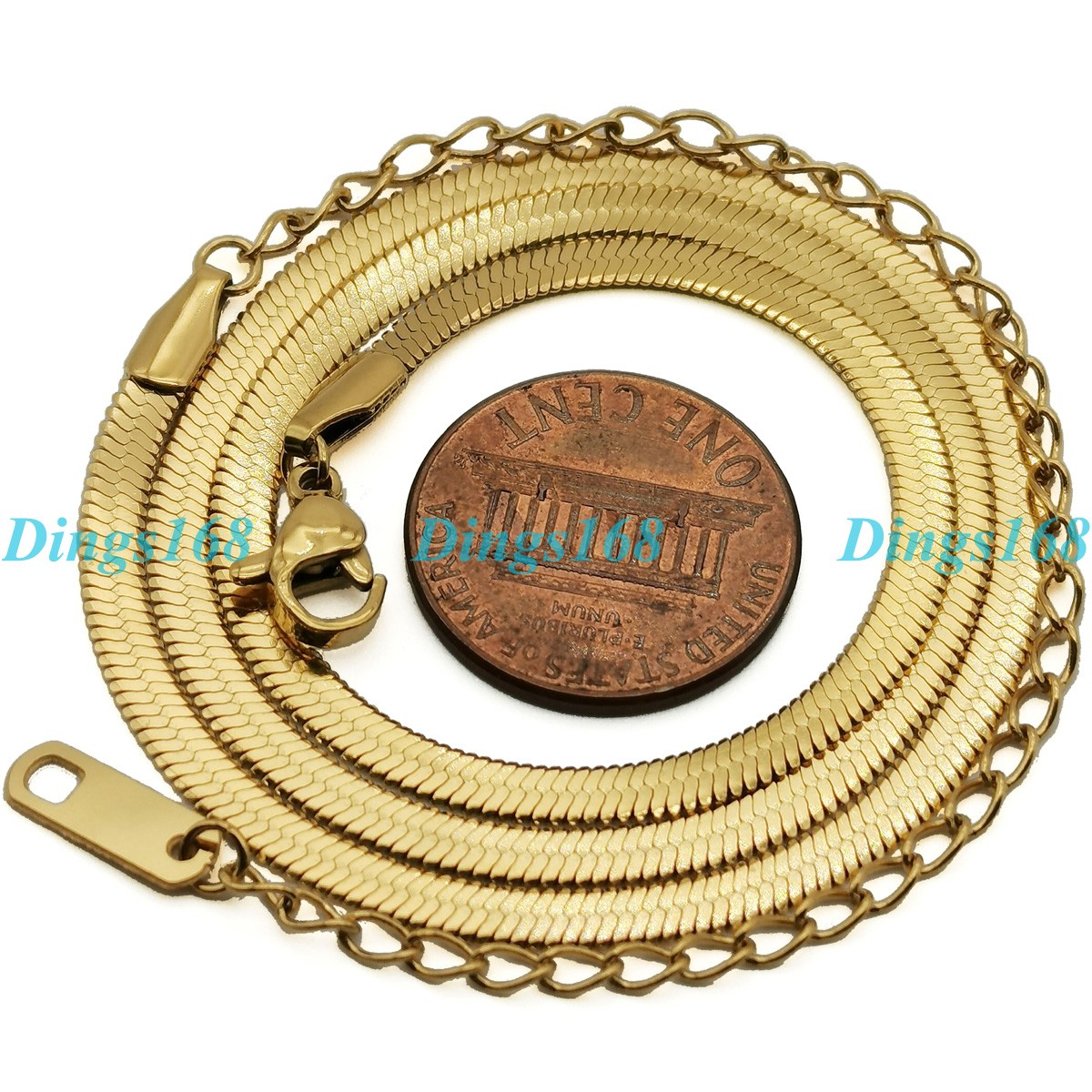 18K Gold Filled Tarnish-Resist 3mm wide 14.5+4.5inch Flat Snake Choker Chain F5B
